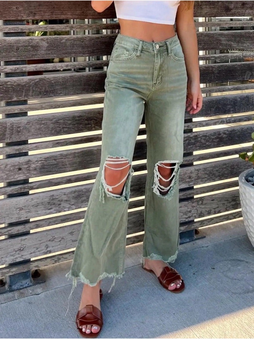 Bohme "Charlie Distressed Jeans in Army Green"